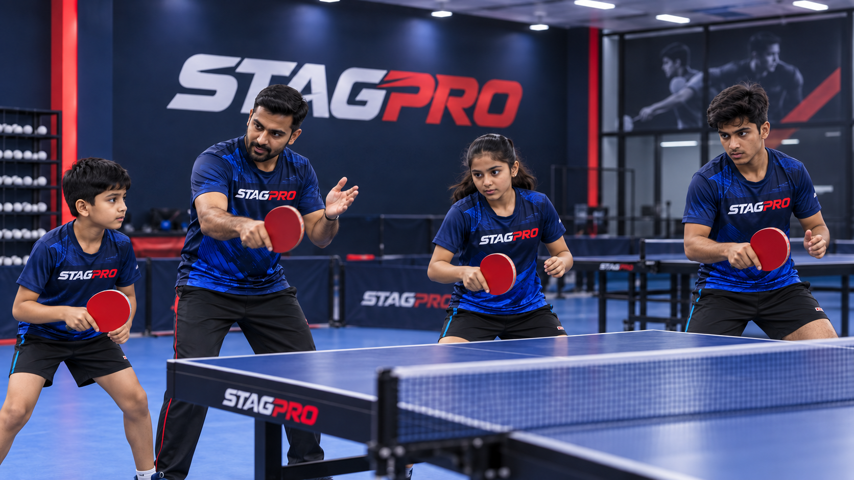 STAGPRO coach guiding foundation, intermediate and advanced table-tennis players